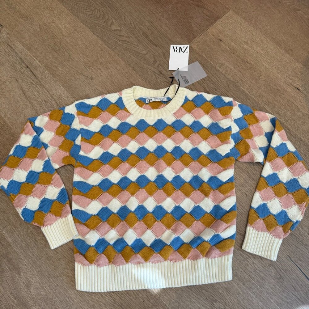 Kids Zara Argyle Sweater Size L Multicolor Knit Pullover